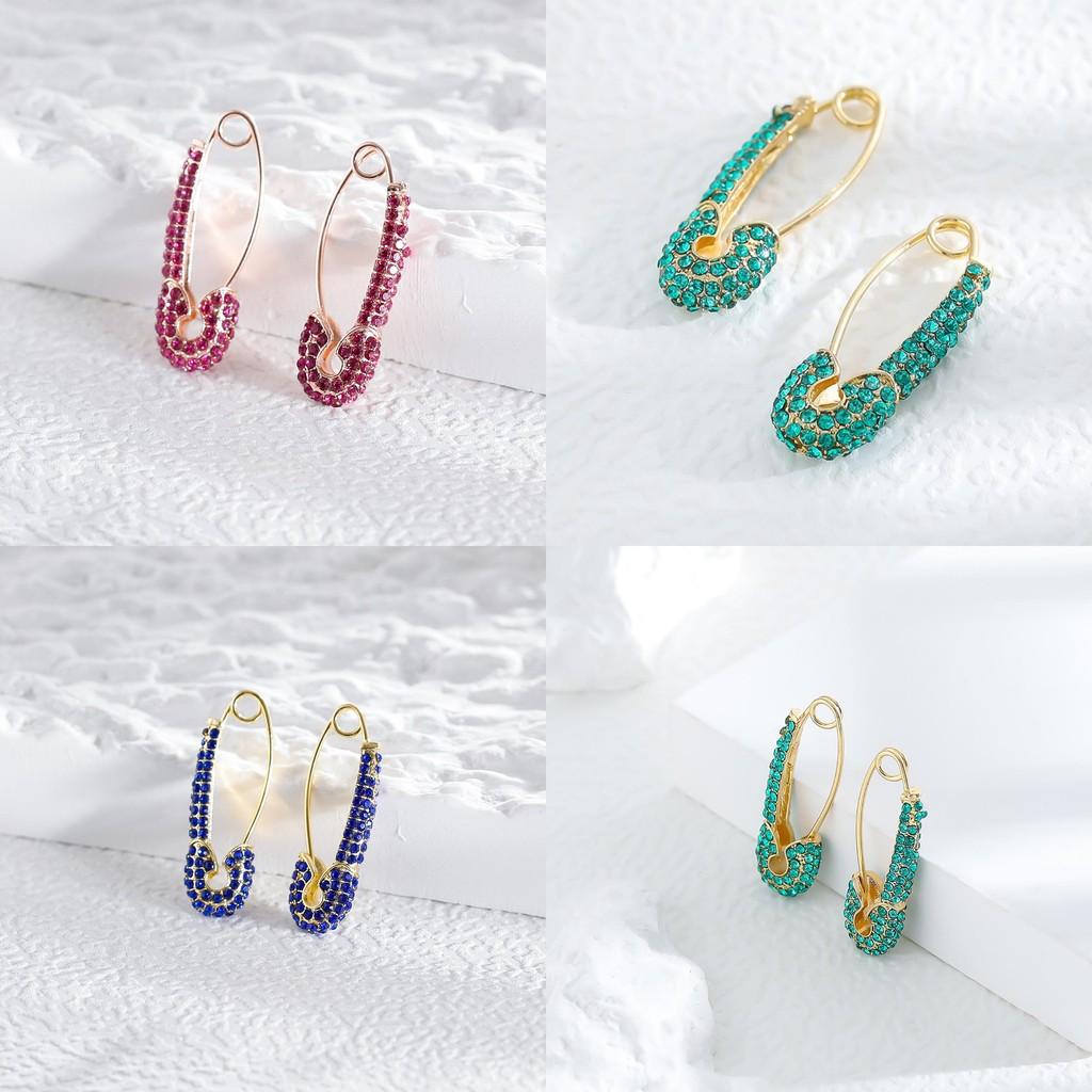 Trendy Asymmetric Colorful Pin Earrings With Rhinestones In Multiple Colors