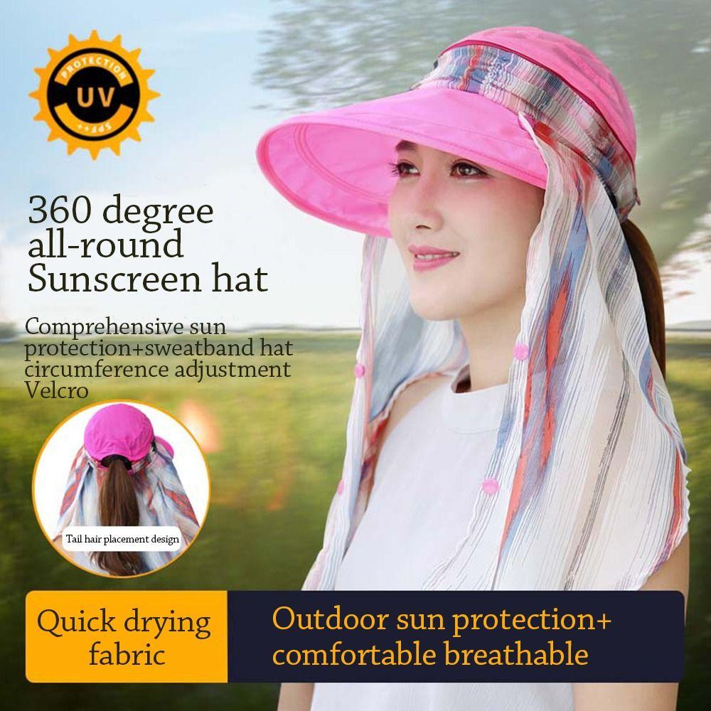 Wide Brim Sun Cap With Shawl Fisherman's Hat Portable Summer Bucket Hat  Women