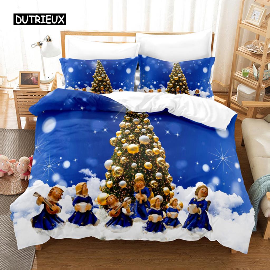 Noel Yatak Takımı Nevresim Polyester Yorgan Kılıfı Yastık Kılıfı 3D Queen King Çift Full İkiz Tek 3 Parça 2 Parça Yatak Odası
