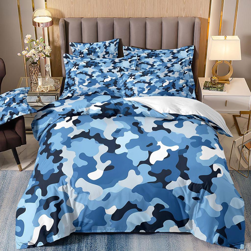 3D Three-Piece Camouflage Striped Quilt Cover Sheet Kit