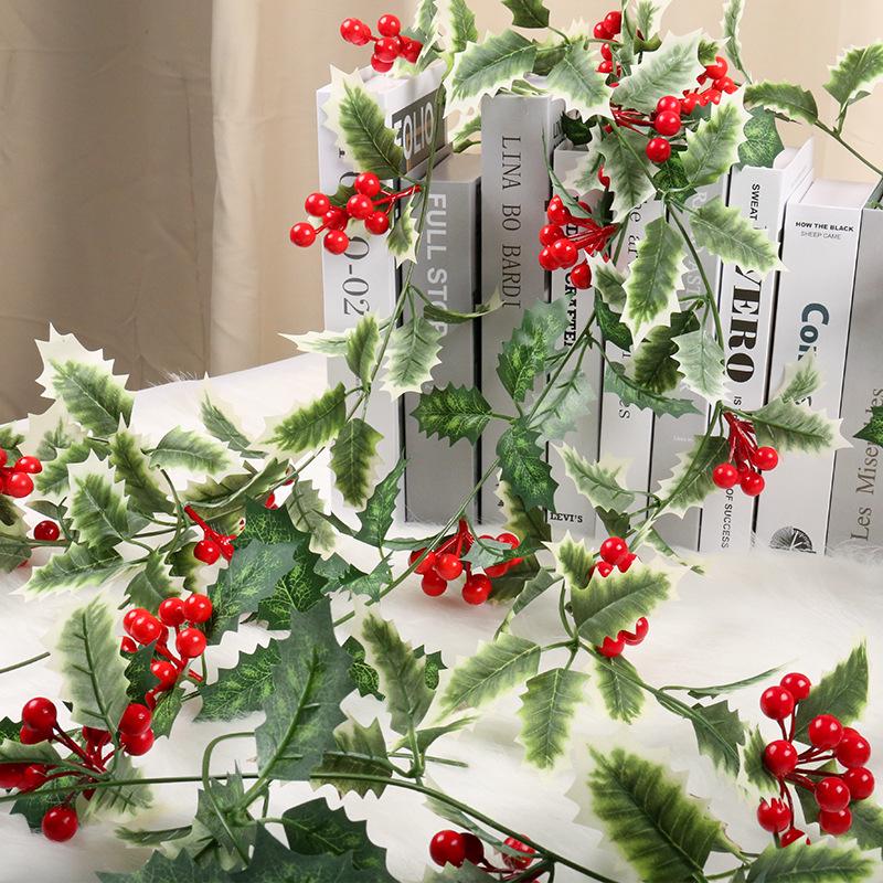 2026 Artificial Christmas Vine with Red Berries - European and American Wall Hanging Decoration