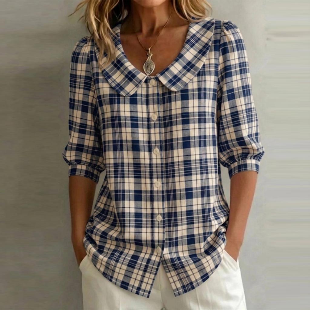 Women's V-Neck Loose Fit 3/4 Sleeve Blouse, Casual Print Top for Summer