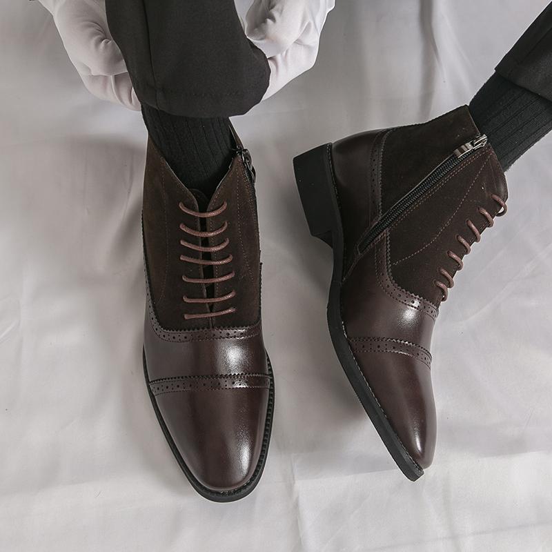 Men Formal Business Ankle Boots Black Brown Leather Shoes High Boots Brogue Boots Large Size