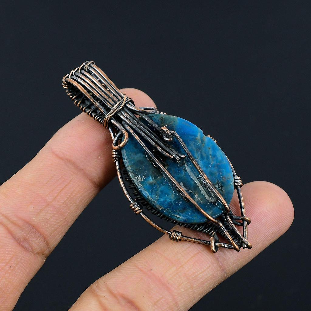 Apatite Handmade Silver Jewelry, 999 Copper Wire Wrapped Pendant, Handmade Beautiful Gemstone Jewelry, Apatite Pendant For Her