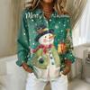 Women's Christmas Printed Button Up Long Sleeved Casual Regular Shirt With Collar Top