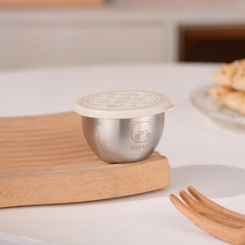 

1Pc Mini Multipurpose Portable Sauce Cup Seasoning Box Cartoon Dish Sauce Cup Stainless Steel [Lid Color Random]