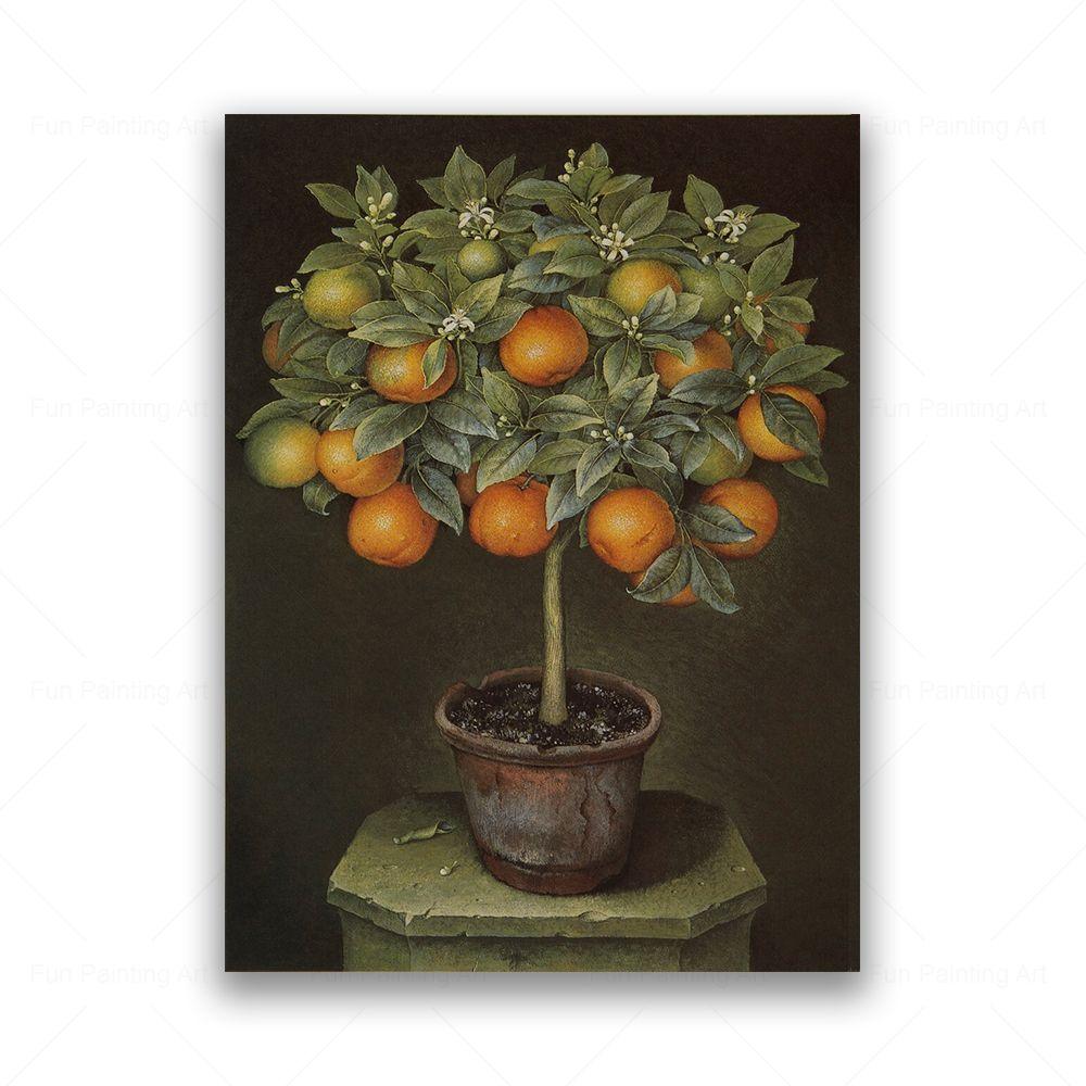 Vintage meyve ağacı natürmort tuval boyama şeftali nar elma limon portakal baskılar posterler duvar sanat resmi mutfak dekoru