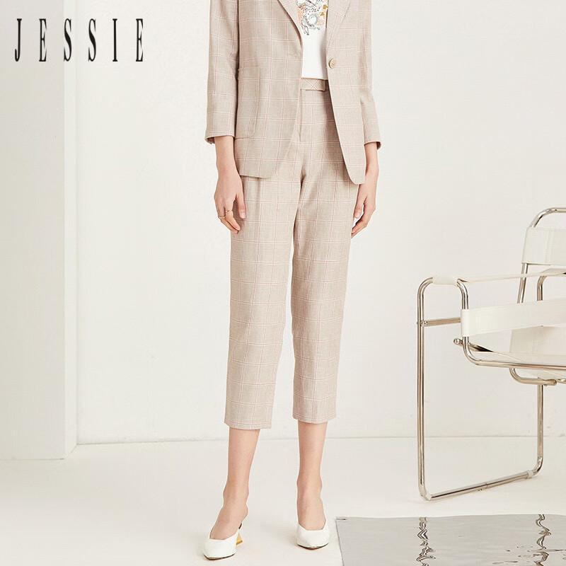 JESSIE Women's Plaid High-Waist Straight Cropped Pants