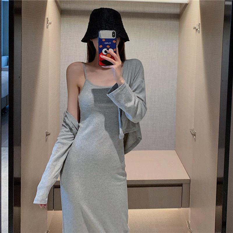 Elegant Long-Sleeved Autumn Two-Piece: Waist-Slimming, Figure-Flattering Dress