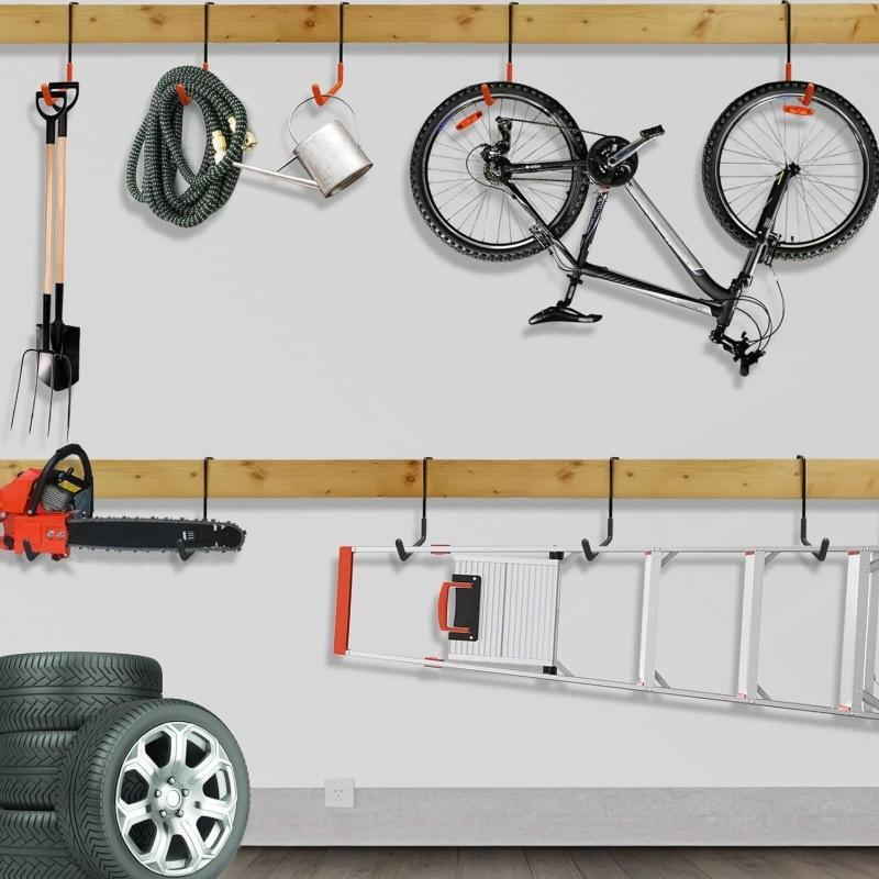 Heavy Duty Iron Garage Storage Hooks Anti Slip Rubber Coating For Hanging Tools Ladders Bikes Garden Supplies
