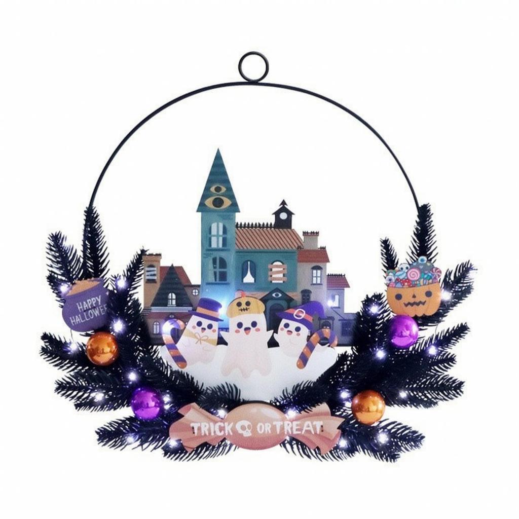 Halloween Wreath with Timer Festive Lighted Reusable for Window