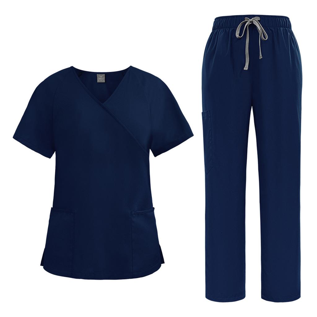 Women's Loose And Comfortable V-neck Short Sleeved Workwear With Tie Up Top And Waist Cinching Beauty Suit Set