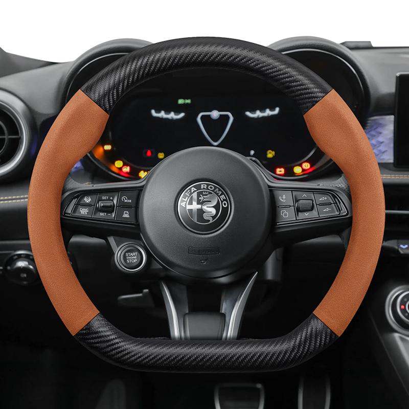 Suitable for Alfa Romeo Suede Matte Carbon Fiber Texture Steering Wheel Cover Suitable for 159 147 Gt
