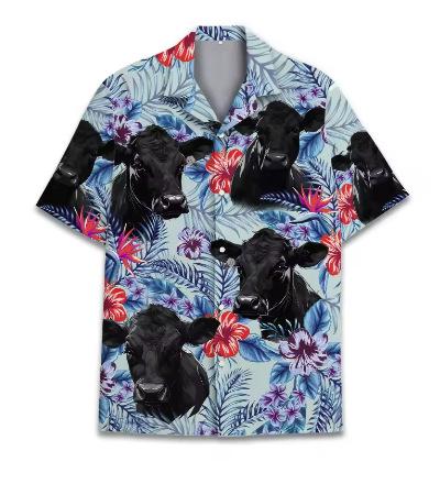 Funny Cow 3D Printed Shirt Hawaii Hawaii 2025 Short Sleeve Lapel