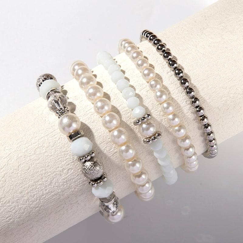 Pack of 5 Fashionable Crystal Bead Bracelet Elegant Crystal Bead Bracelets Perfect for Everyday Wear Gatherings