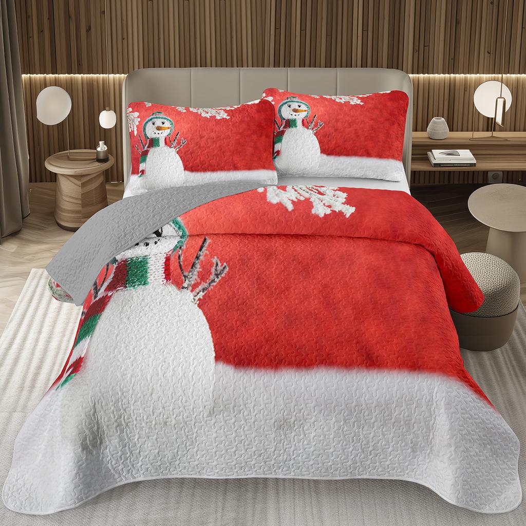Copriletto Buon Natale, Set Copriletto Pupazzo di Neve Kawaii Queen/Full per Camera da Letto Bambini Ragazzi Ragazze, Set Piumino Tema Natale Cartone Animato