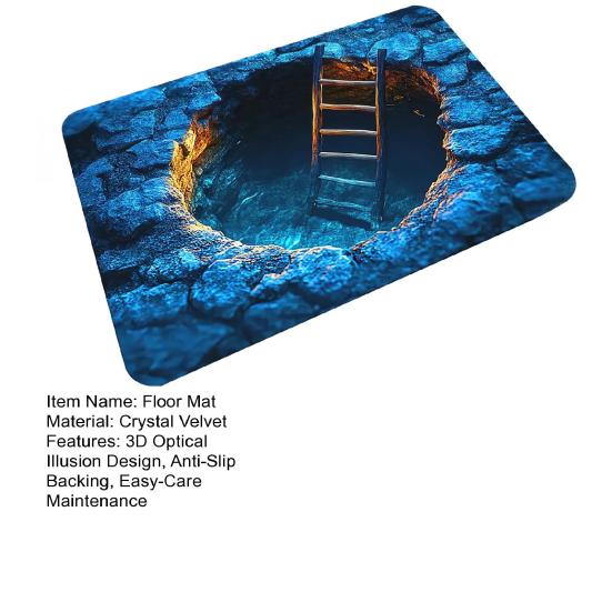 Floor Mat 3D Optical Illusion Design Floor Rug with Anti-Slip Dots Artistic Cave Design Decorative Accent Carpet Home Decor