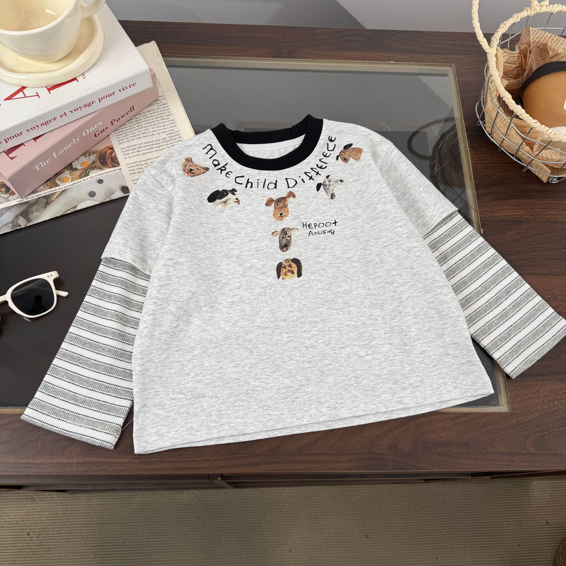 Spring 2026 Boys Cartoon Patchwork Long-Sleeve Tee 130 cm светло-серый