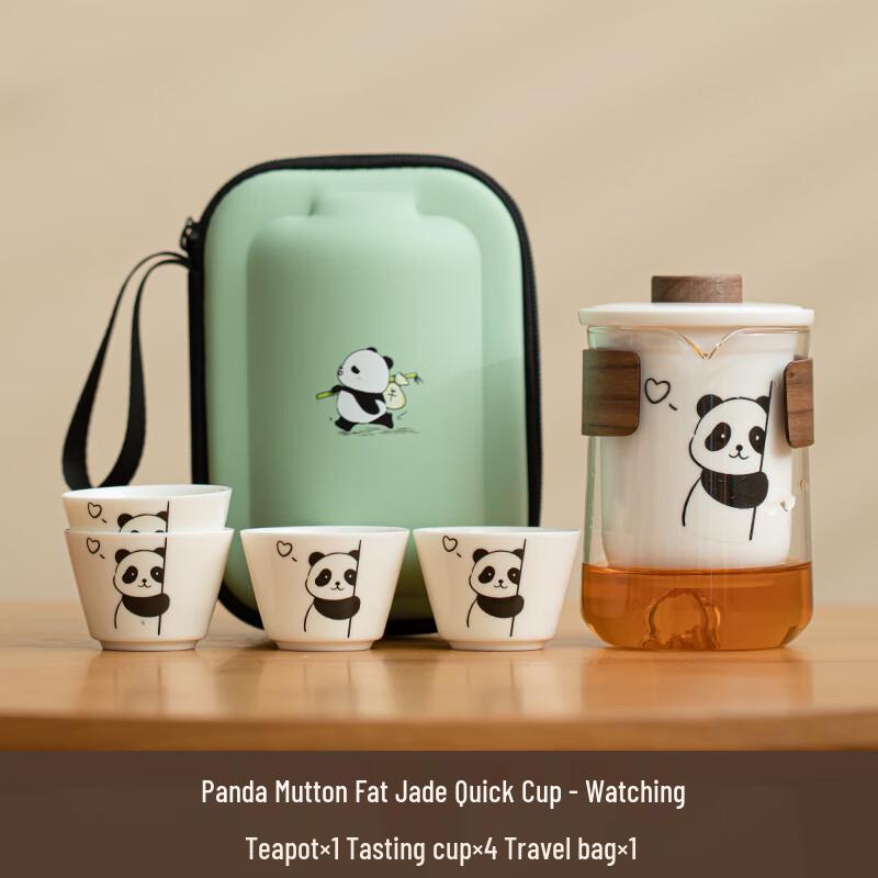 SW Panda Ceramic Travel Tea Set (1 Pot, 4 Cups)