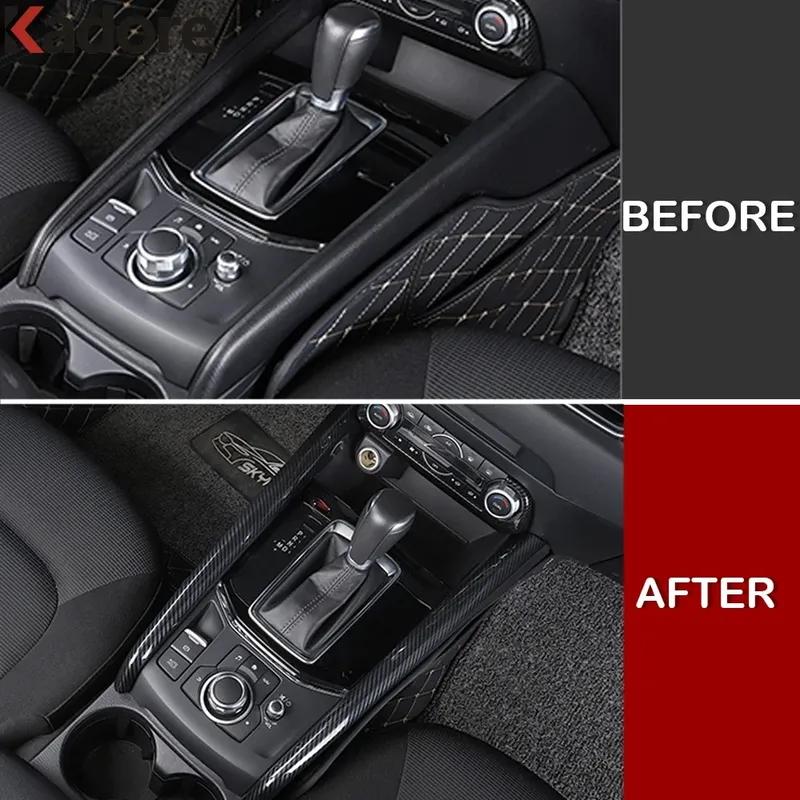 Car Center Console Side Gear Shift Box Frame Cover Trim For Mazda CX-5 CX5 KF 2017- 2024 Carbon Fiber Interior Accessories