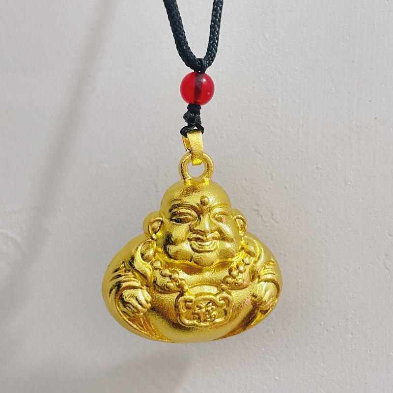 Sand Gold Hollow Maitreya Buddha Pendant - Unisex Alloy for Safety