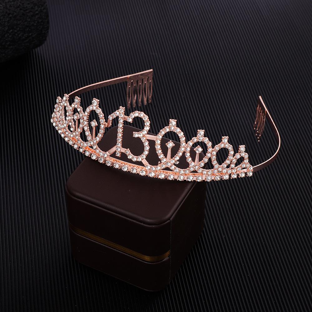 First Birthday Number Crown Water Diamond Headband  Ball Hair Accessory Anti Slip Cake  Decoration Alloy Hair Band