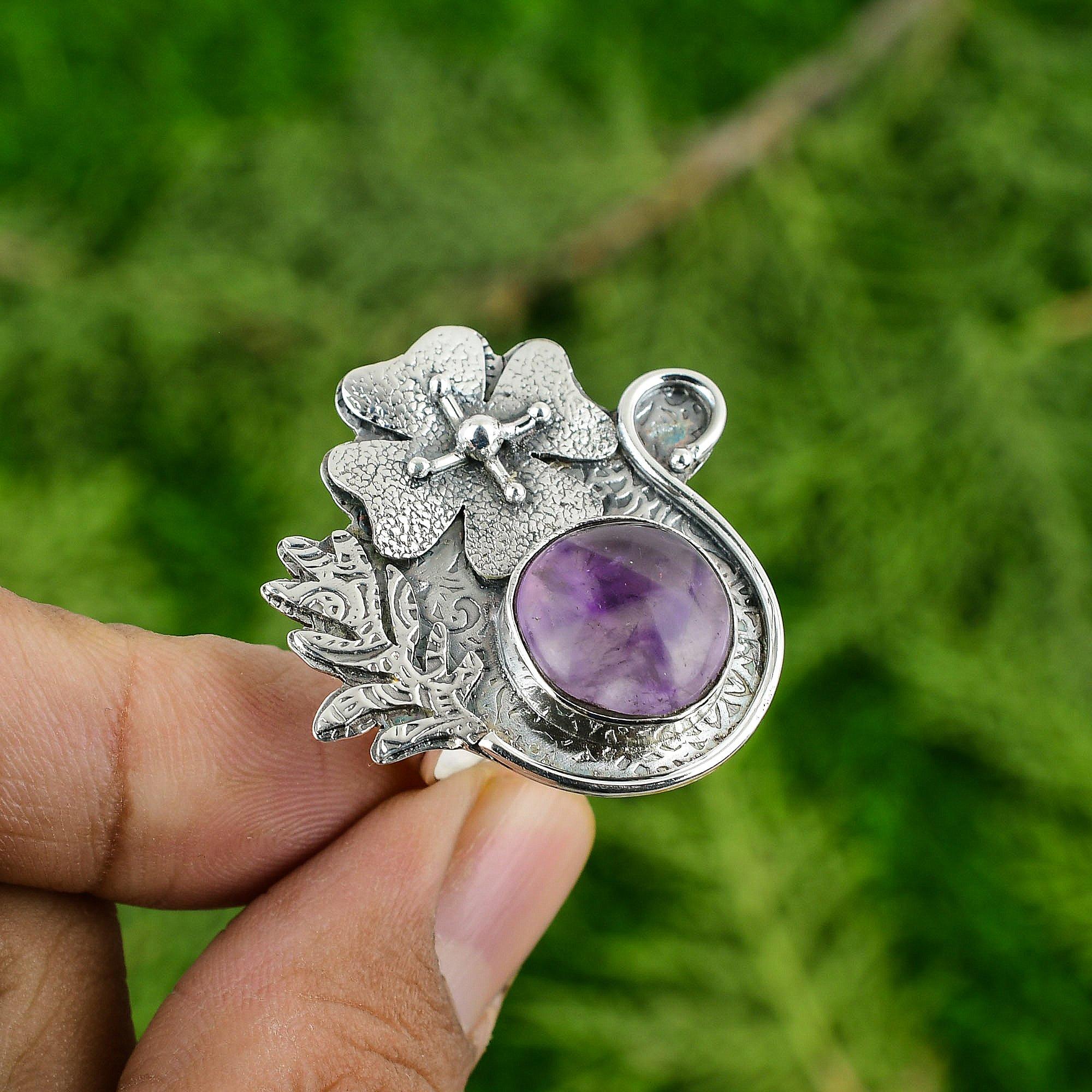 

925 Silver Star Amethyst Stone February New Solitaire Flower Sister Ring Jewelry Adjustable