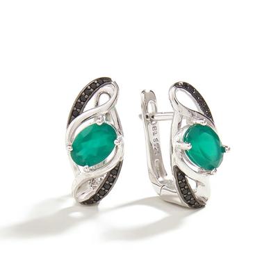 Fashion Trend Green Agate Natural Gemstone Earrings  Black Zircon  for Women's 925 Sterling Silver Fine Jewelry