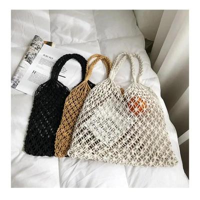 New Wind Cotton Handmade Woven Beach Bag One Shoulder Portable Leisure Hollowed Out Tourism and Vacation Fishing Net Bag