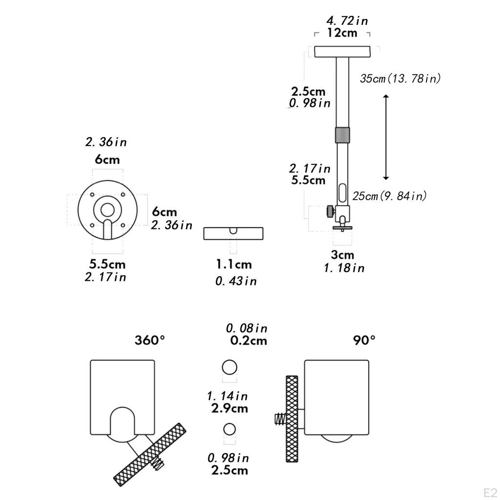 Tavana Montaj Standı 360° Dönüş Sabit Ayarlanabilir Uzunluk Montaj Braketi Askısı Yatak Odası Ev için