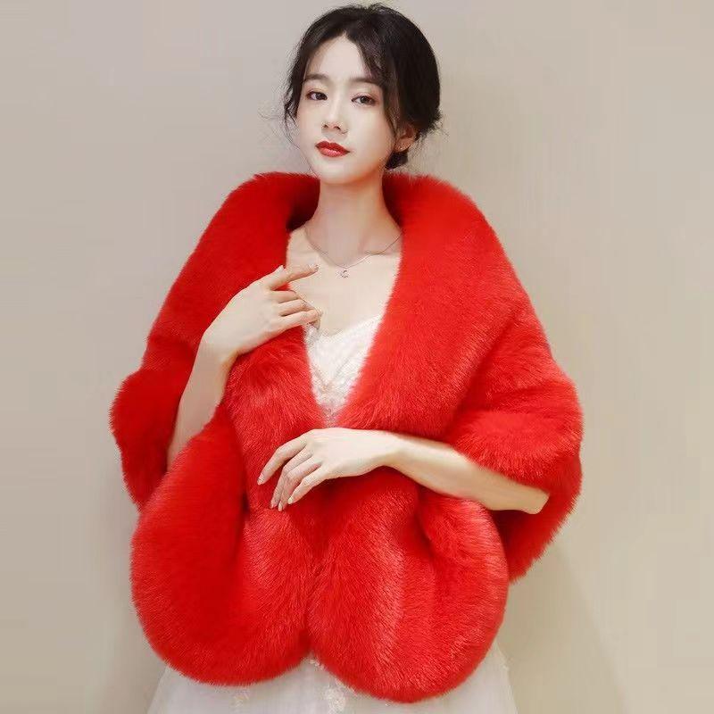 Wedding Shawl Women's Autumn and Winter Fox Fur Cape Jacket Thickened Wedding Dress Cheongsam Outside Party