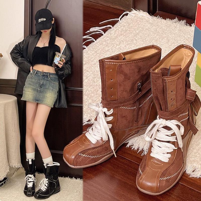 Casual Retro Versatile Inner Heightening Martin Boots British Round Head Lace-up Sports Short Boots