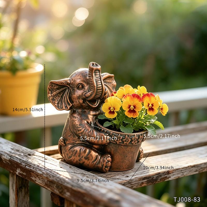 Antique Bronze Elephant Planter Pot Holding Pansy Flowers for Indoor Outdoor Garden Patio Home Decor Unique Gift for Plant Lover