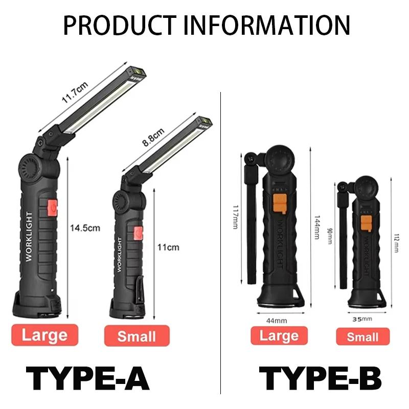 Rechargeable Magnetic Work Light Flashlight Portable Camping Lantern LED Lamp with Hook 360° Rotating,Outdoor Fishing Emergency