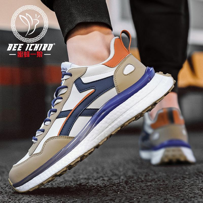 Soft-soled men's shoes spring outdoor leather popcorn sneakers casual trend dad shoes