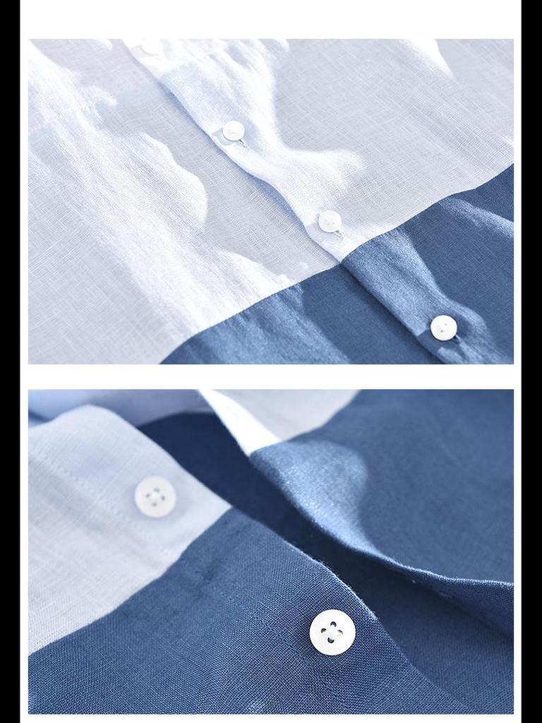 1728 Men's Breathable Loose-Fit Linen Square Collar Short Sleeve Shirt
