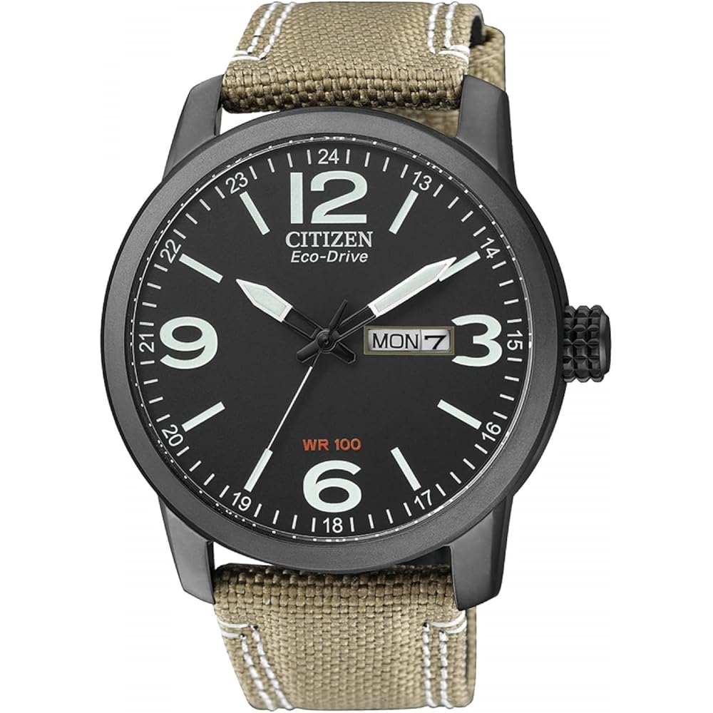 Мужские аналоговые часы Citizen BM8476-23E Черно-бежевый полосатый
