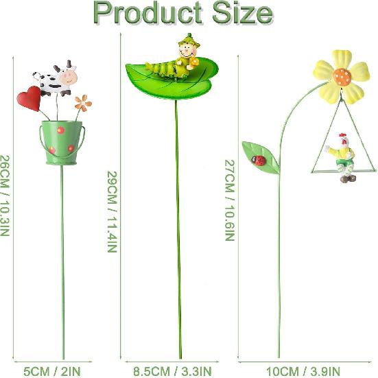 6PC Metal Spring Garden Decoration Stakes for Plant Pot Yard Decor Yard Stakes Christmas Decor for Metal Yard Art Flower Stick for Outdoor and Garden