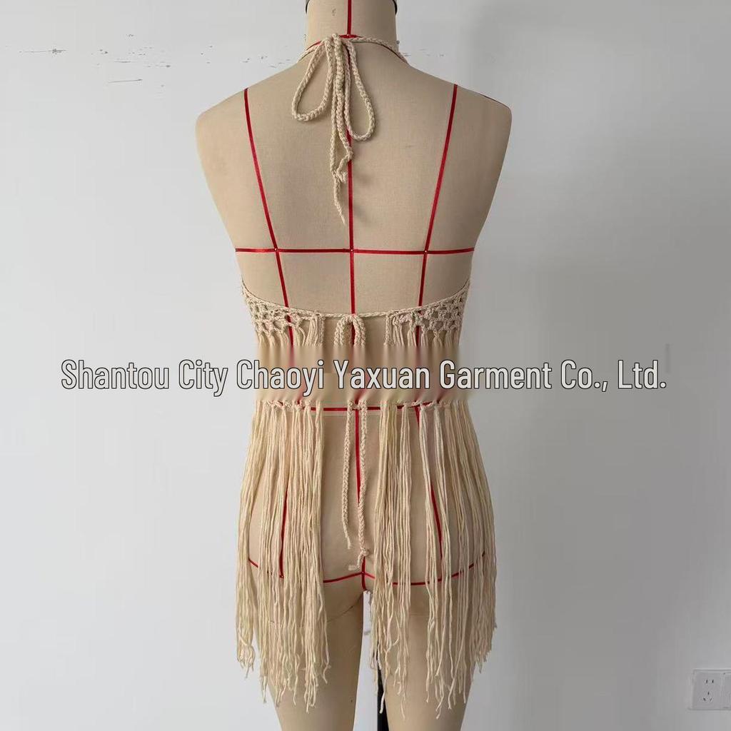 European & American Hand-Crocheted Tassel Bikini Cover-Up Top