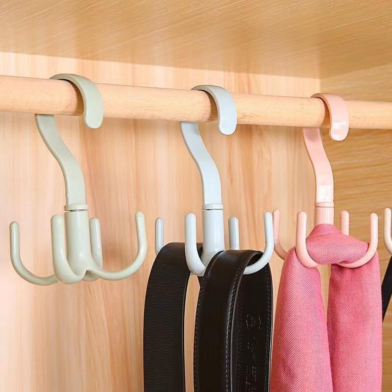 4 Hooks Clothes Rack Neck Tie Holder Space Saving Handbag Clothes Ties Bag Holder Shelf Clothes Shoe Hanger 360 Degrees Rotated Belt Closet