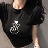 New Summer Slim Body Exposed Round Neck Short-sleeved T-shirt for Women with Half-sleeved High-waisted Short Student Top for Women