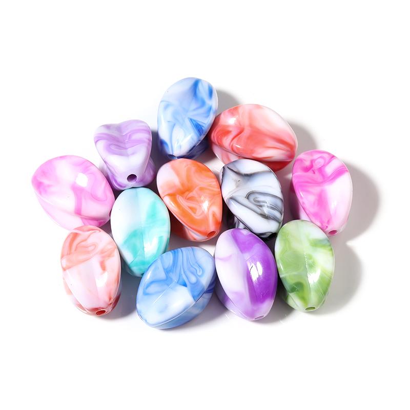 20Pcs Irregular Resin Beads Colored Ink Painting Flat Round Oval Large Hole Beads For DIY Craft Bracelet Jewelry Gift Wholesale