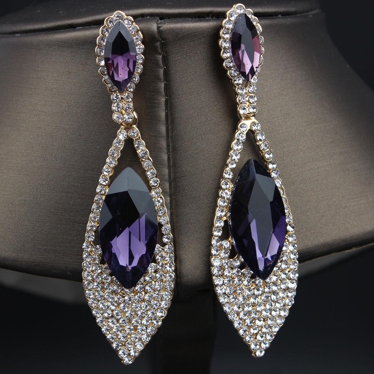

Преувеличенные серьги Серьги с драгоценными камнями и кристаллами Серьги-гвоздики Женские банкетные серьги Иу фиолетовый