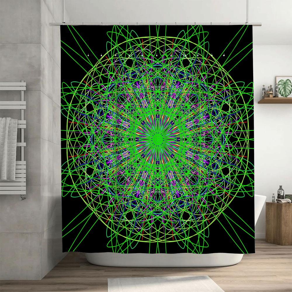 Colorful Mandala Shower Curtain Waterproof Home Decor For Bathroom Modern Green And Pink Abstract Design (175Cmx180Cm)