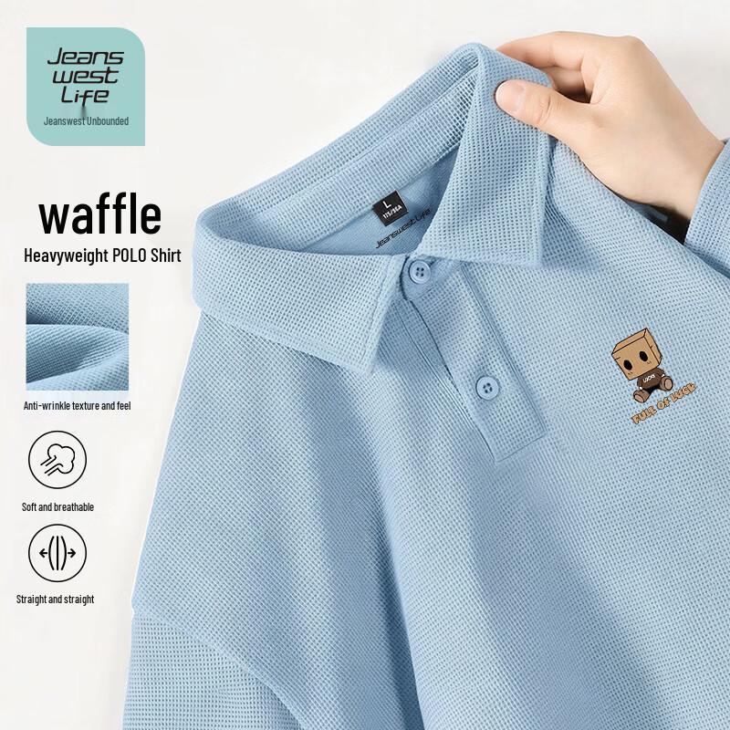 

JEANSWEST LIFE Unisex Waffle-Knit Cartoon Print Polo Shirt 3XL