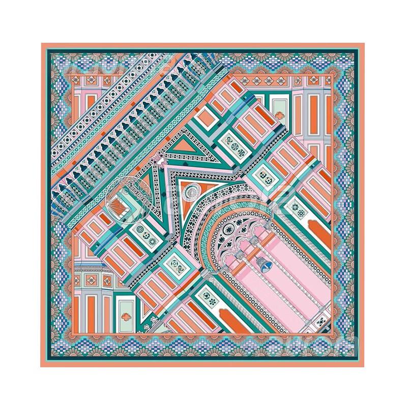 Aurora Mulberry Silk Architectural Print Square Scarf