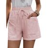 Women's High Waist Wide Leg Linen Shorts - Solid Color, Loose Fit, Pocketed