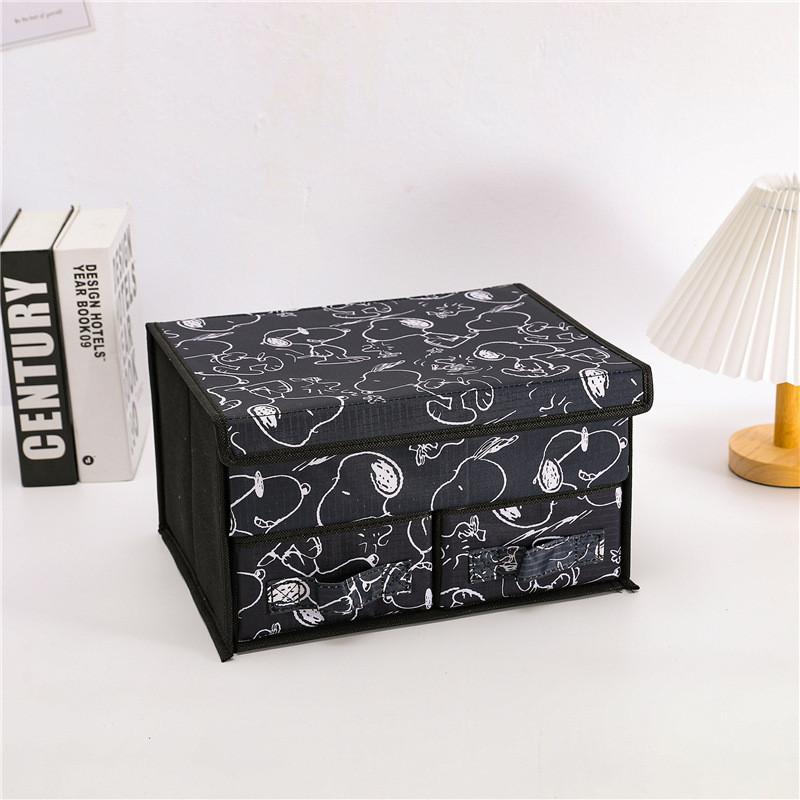 Cute Snoopy Totoro Printed Drawer Style Foldable Double Layer Flip Storage Box For Bedroom Storage And Closet Use