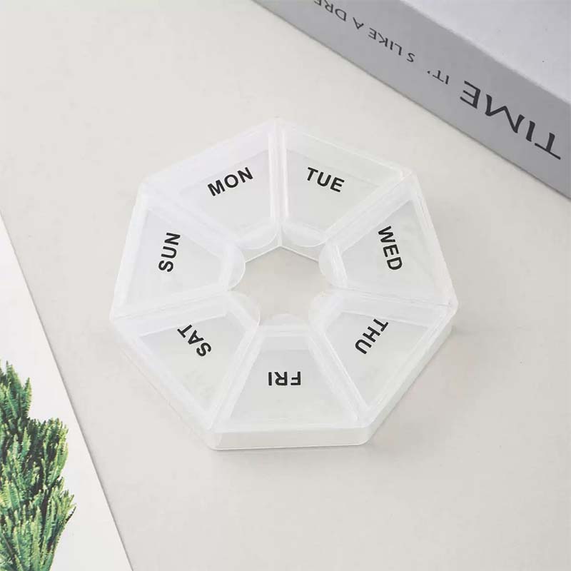 Mini Diamond-Shaped 7-Compartment Weekly Pill Organizer Portable Travel Vitamin Case Tablet Storage Box Medication Dispenser