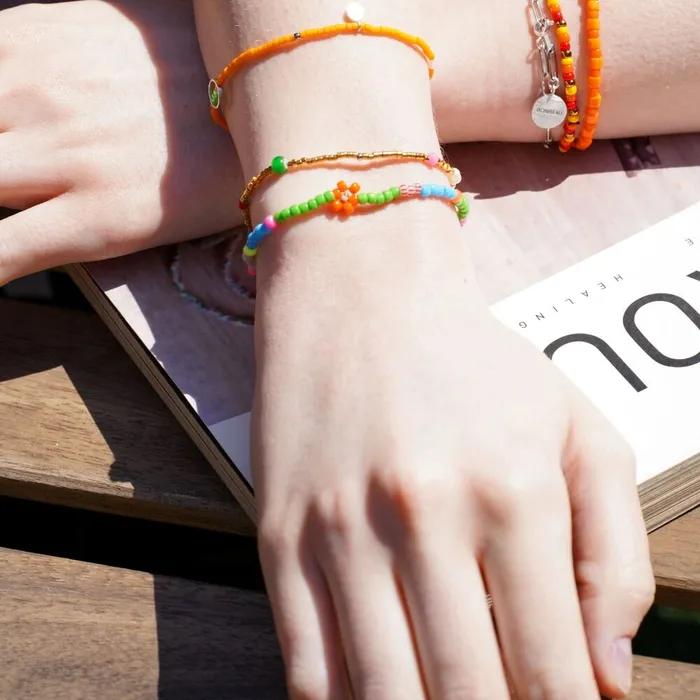 Soft Color Flower Beads Mix Bracelet Layered Flower Bead Bracelet 3 Colors